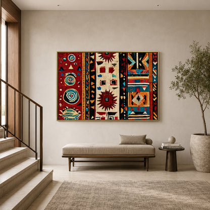 Indian Traditional Colorful Tribal Geometric Canvas Art