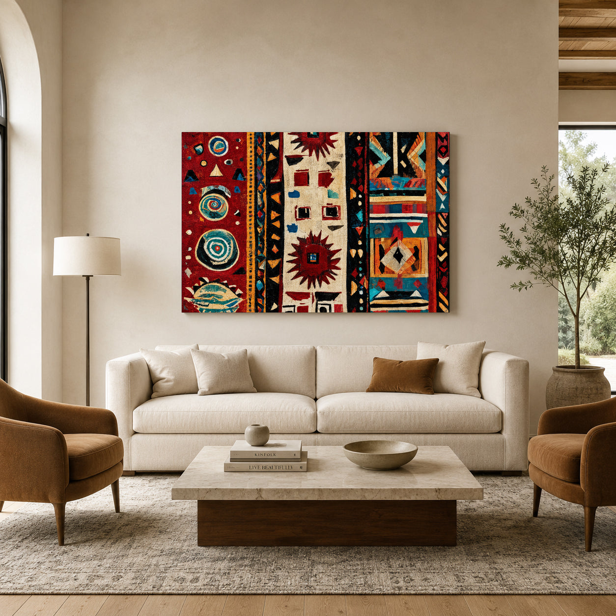 Indian Traditional Colorful Tribal Geometric Canvas Art