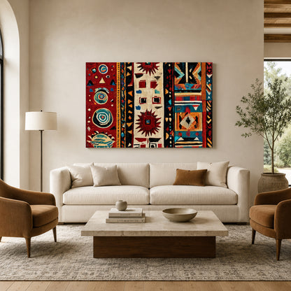 Indian Traditional Colorful Tribal Geometric Canvas Art