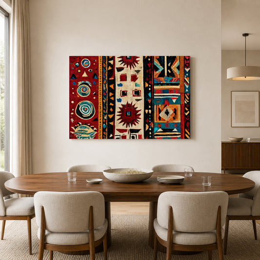 Indian Traditional Colorful Tribal Geometric Canvas Art