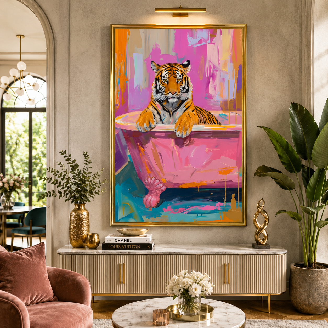 Colorful Tiger Bathtub Wall Art Abstract Animal Canvas Painting