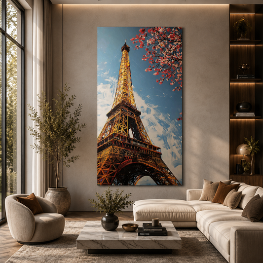 Eiffel Tower Blossom Vertical Canvas Wall Art Painting