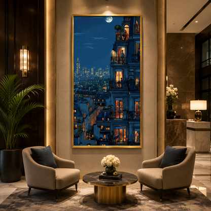 Luxury Night Apartment Cityscape Canvas Wall Art Painting