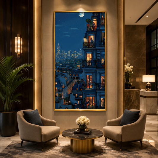 Luxury Night Apartment Cityscape Canvas Wall Art Painting