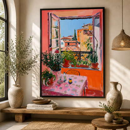 Mediterranean Window View Wall Art Abstract Canvas Painting