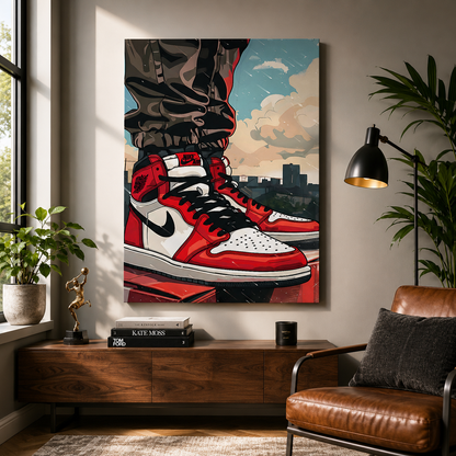 Rooftop Kicks Urban Sneaker Wall Art for Modern Interiors