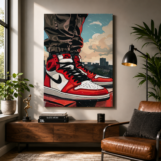 Rooftop Kicks Urban Sneaker Wall Art for Modern Interiors