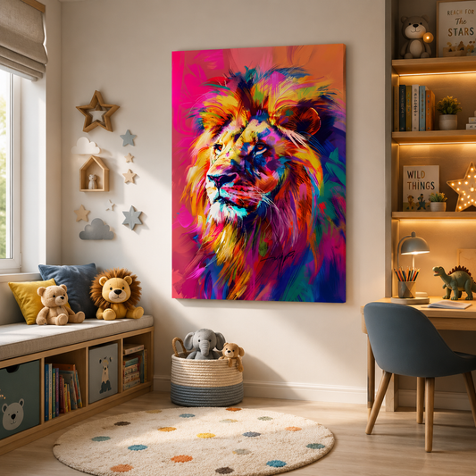 Vibrant Abstract Lion Maximalist Wall Art