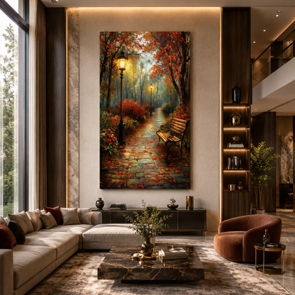 Luxury Autumn Park Path Vertical Canvas Wall Art Painting