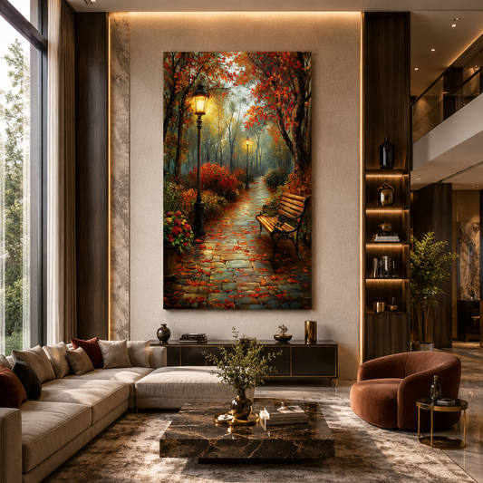 Luxury Autumn Park Path Vertical Canvas Wall Art Painting