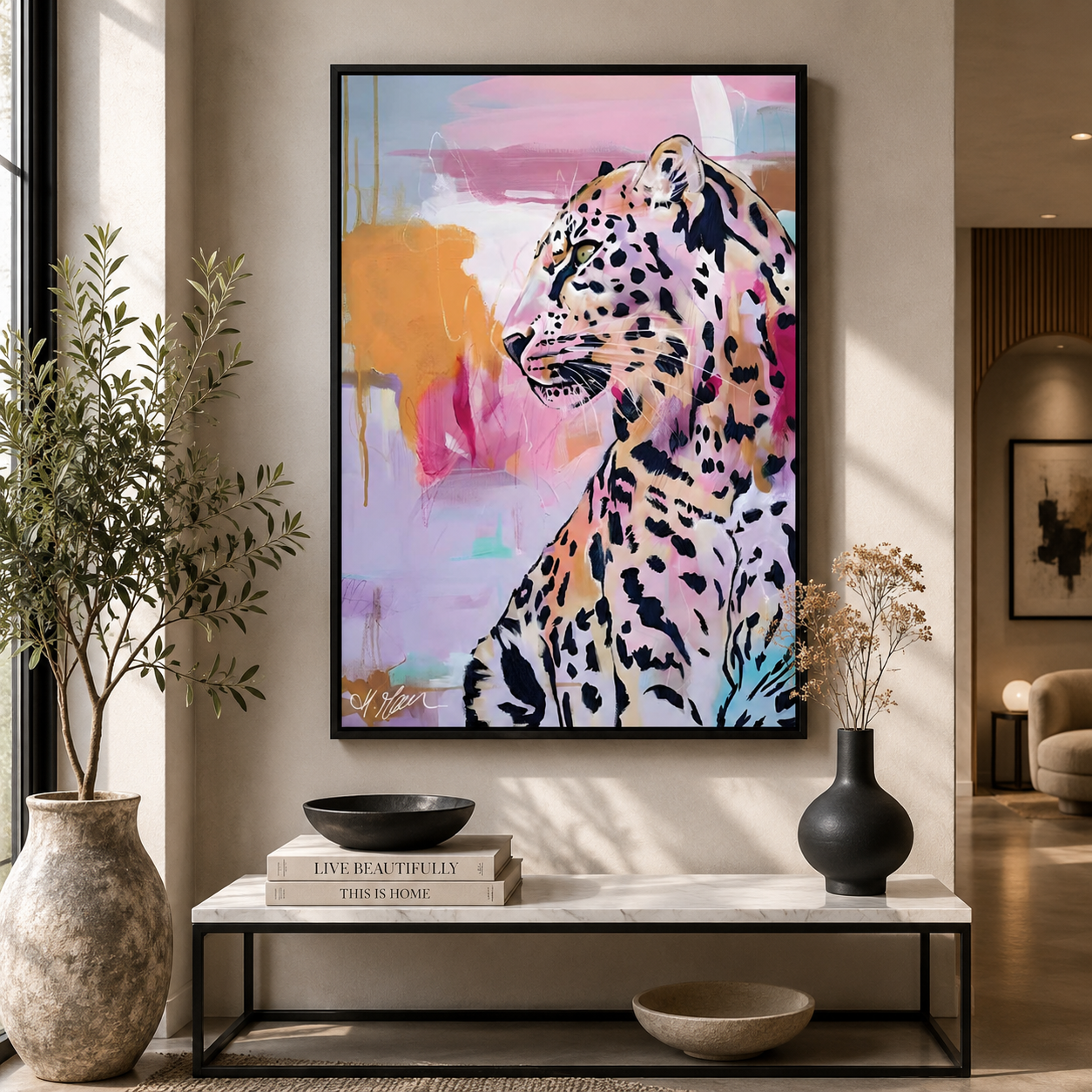 Pastel Leopard Wall Art Abstract Animal Canvas Painting Decor