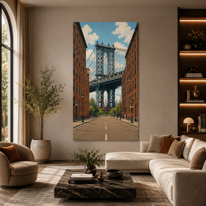 Modern Bridge Cityscape Vertical Canvas Wall Art Painting