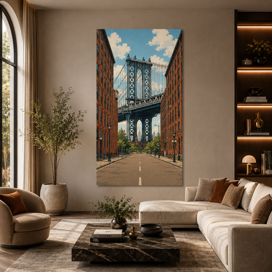 Modern Bridge Cityscape Vertical Canvas Wall Art Painting