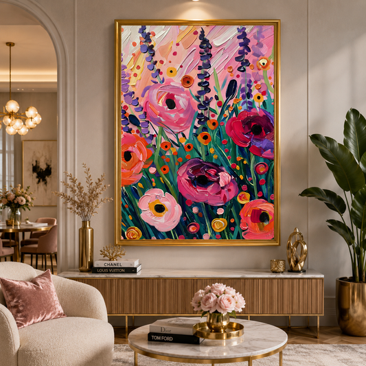 Colorful Floral Abstract Canvas Painting for Elegant Home Decor