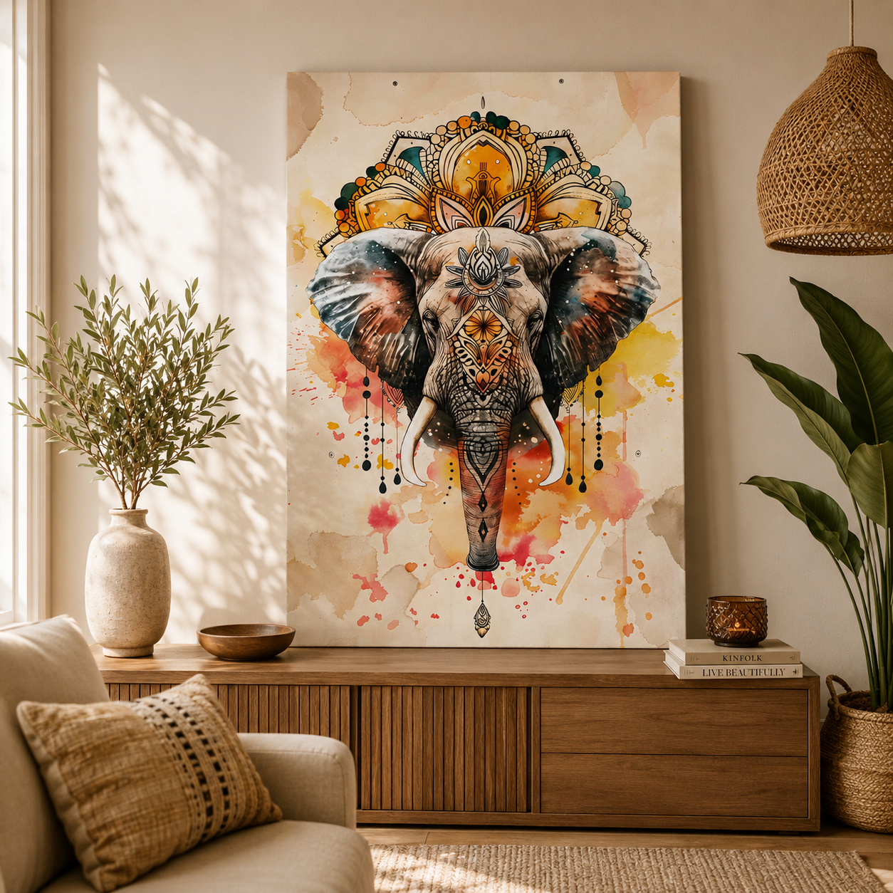 Majestic Mandala Elephant Art Painting for Elegant Home Decor