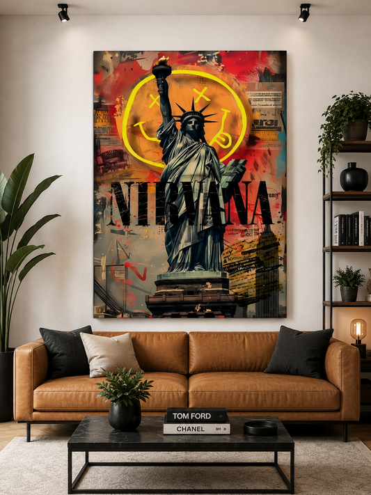 Grunge Liberty Wall Art Painting for Urban Modern Decor