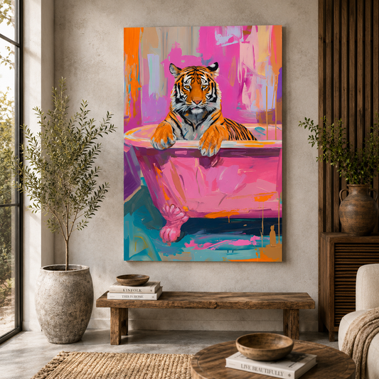 Colorful Tiger Bathtub Wall Art Abstract Animal Canvas Painting
