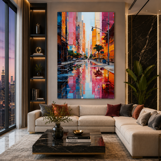 Luxury Abstract City Reflection Vertical Canvas Wall Art