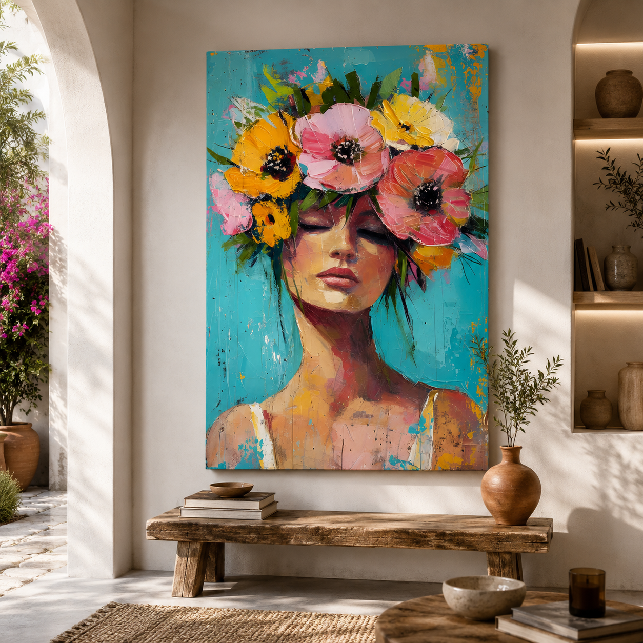 Abstract Floral Woman Portrait Wall Art Canvas Painting Decor