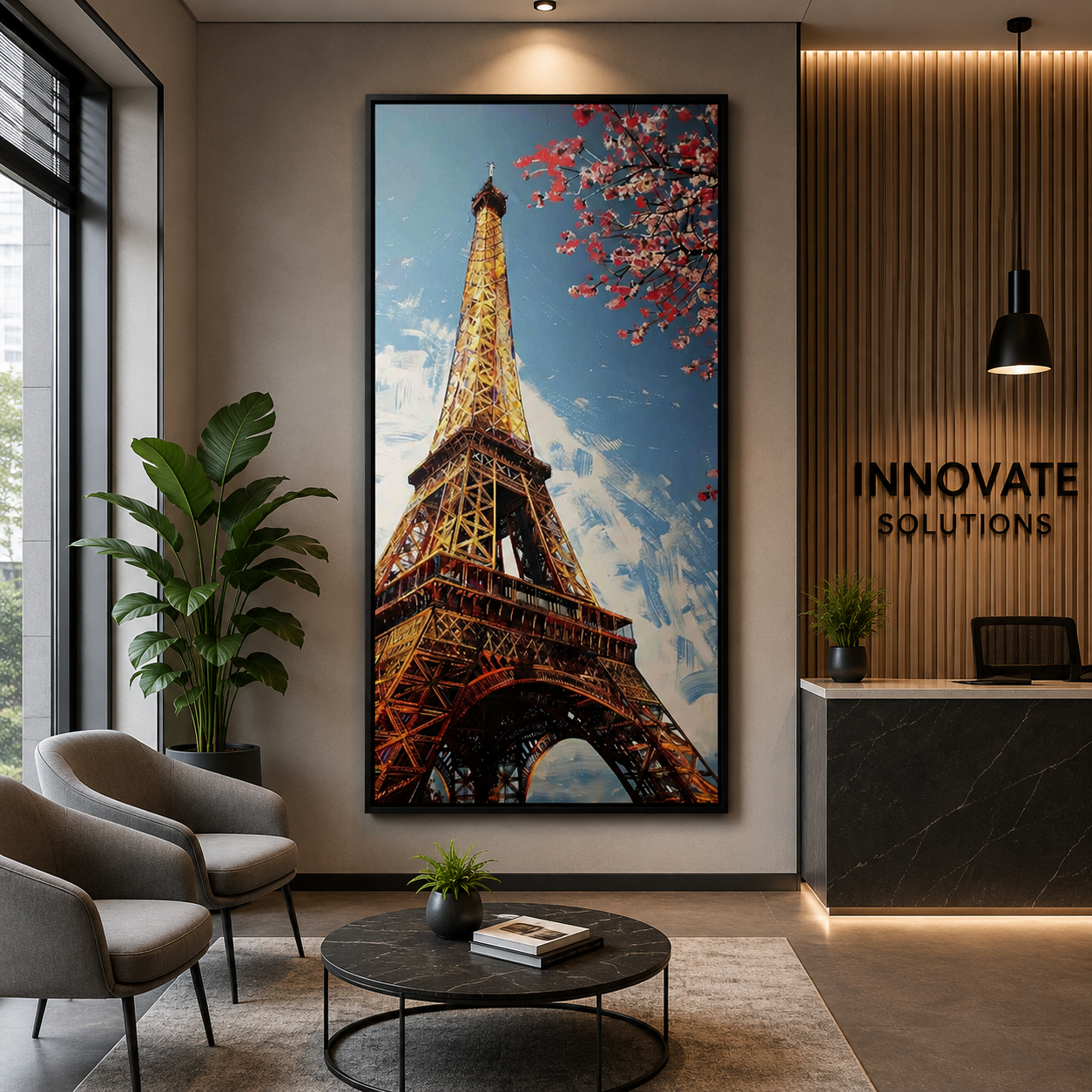 Eiffel Tower Blossom Vertical Canvas Wall Art Painting