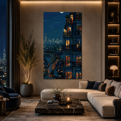 Luxury Night Apartment Cityscape Canvas Wall Art Painting
