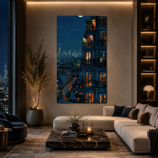Luxury Night Apartment Cityscape Canvas Wall Art Painting