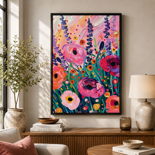 Colorful Floral Abstract Canvas Painting for Elegant Home Decor