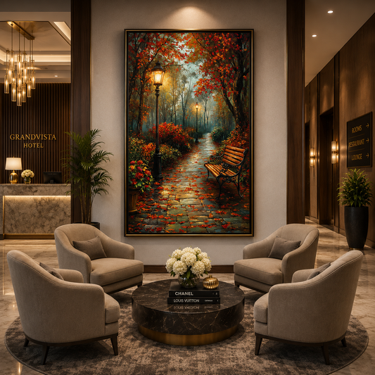 Luxury Autumn Park Path Vertical Canvas Wall Art Painting