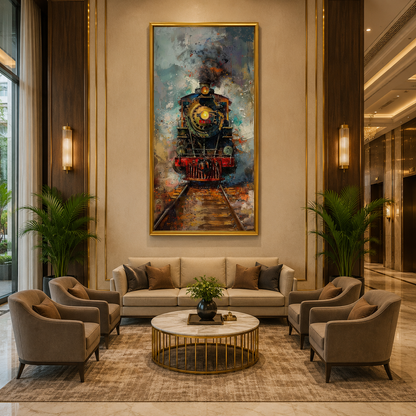Vintage Steam Engine Vertical Canvas Wall Art Painting