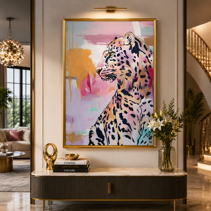 Pastel Leopard Wall Art Abstract Animal Canvas Painting Decor