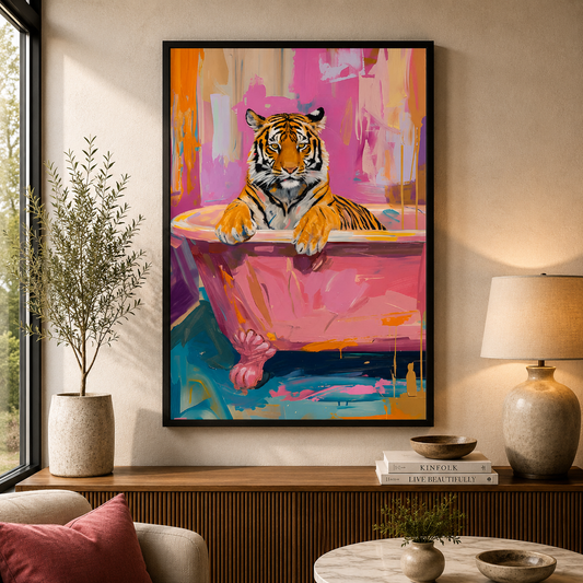 Colorful Tiger Bathtub Wall Art Abstract Animal Canvas Painting