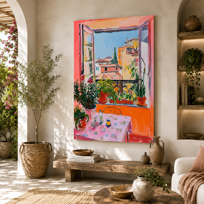 Mediterranean Window View Wall Art Abstract Canvas Painting
