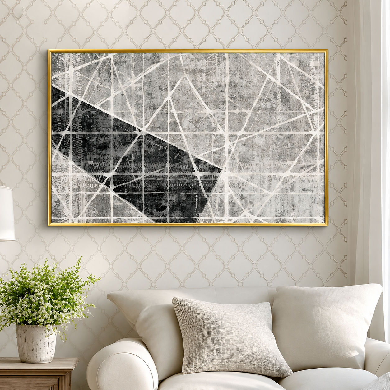 Black White Geometric Abstract Canvas Wall Art for Modern Home Decor
