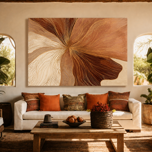 Brown Beige Abstract Canvas Wall Art for Modern Living Room Decor