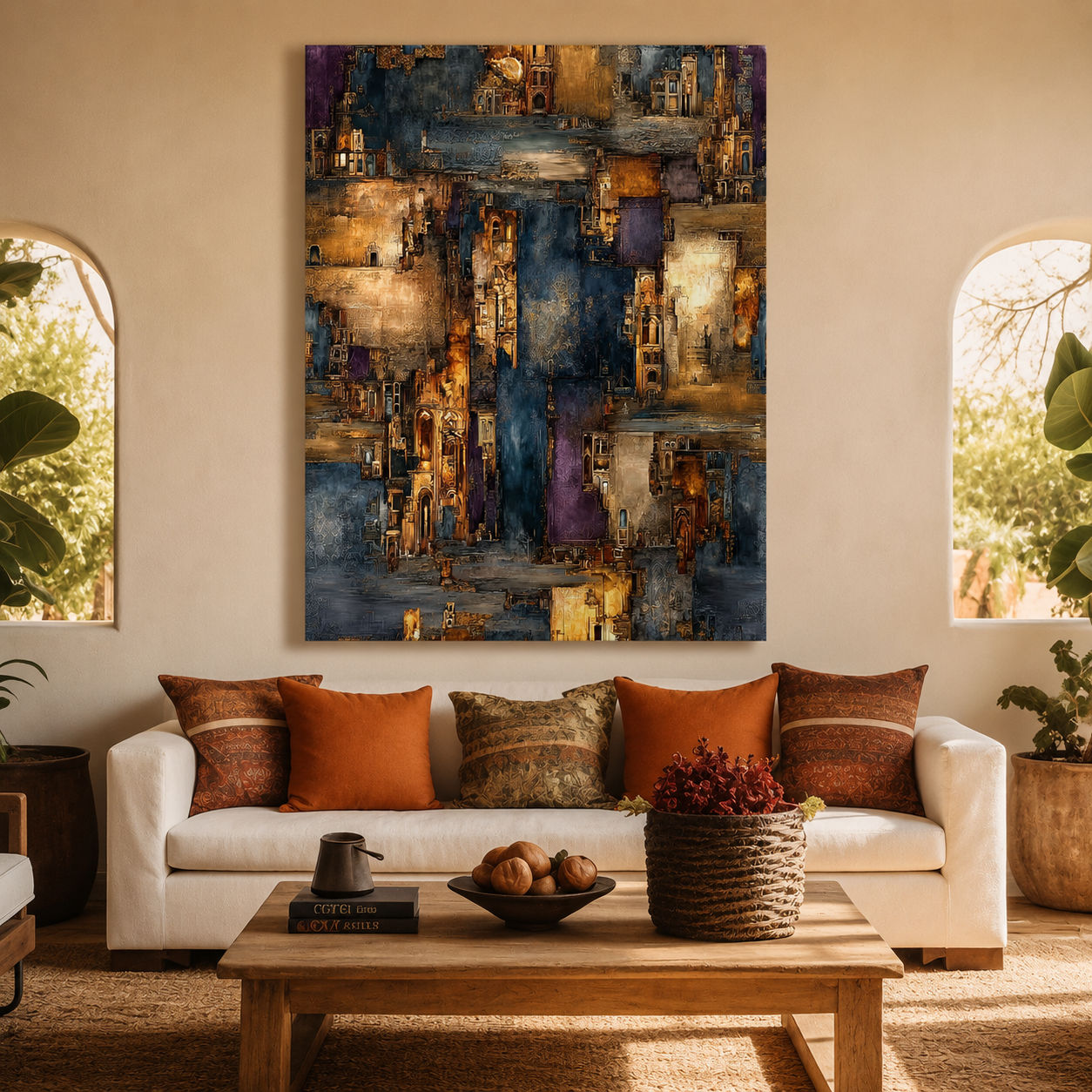 Abstract Cityscape Canvas Wall Art Modern Vertical Painting Decor