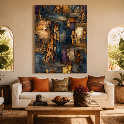 Abstract Cityscape Canvas Wall Art Modern Vertical Painting Decor