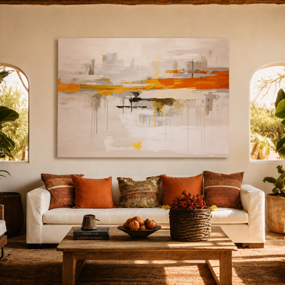 Orange White Abstract Canvas Wall Art for Modern Living Room Decor