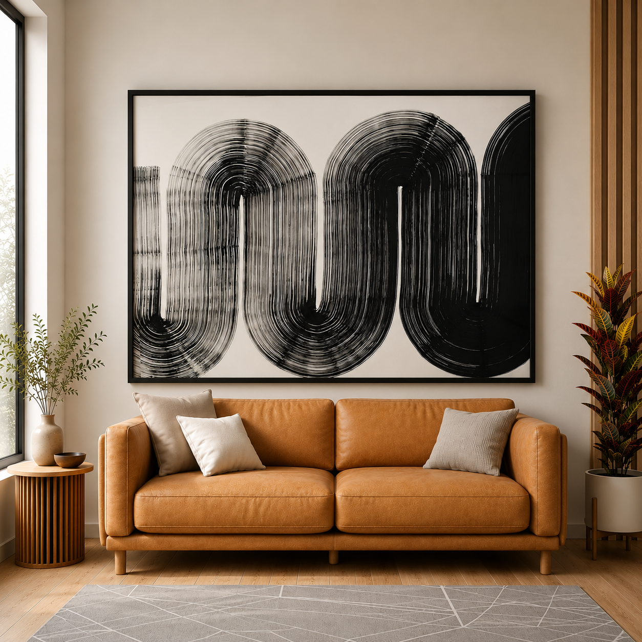 Black White Abstract Canvas Wall Art Modern Minimalist Painting Decor