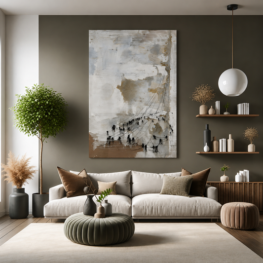 Abstract Cityscape Canvas Wall Art Modern Vertical Painting for Home