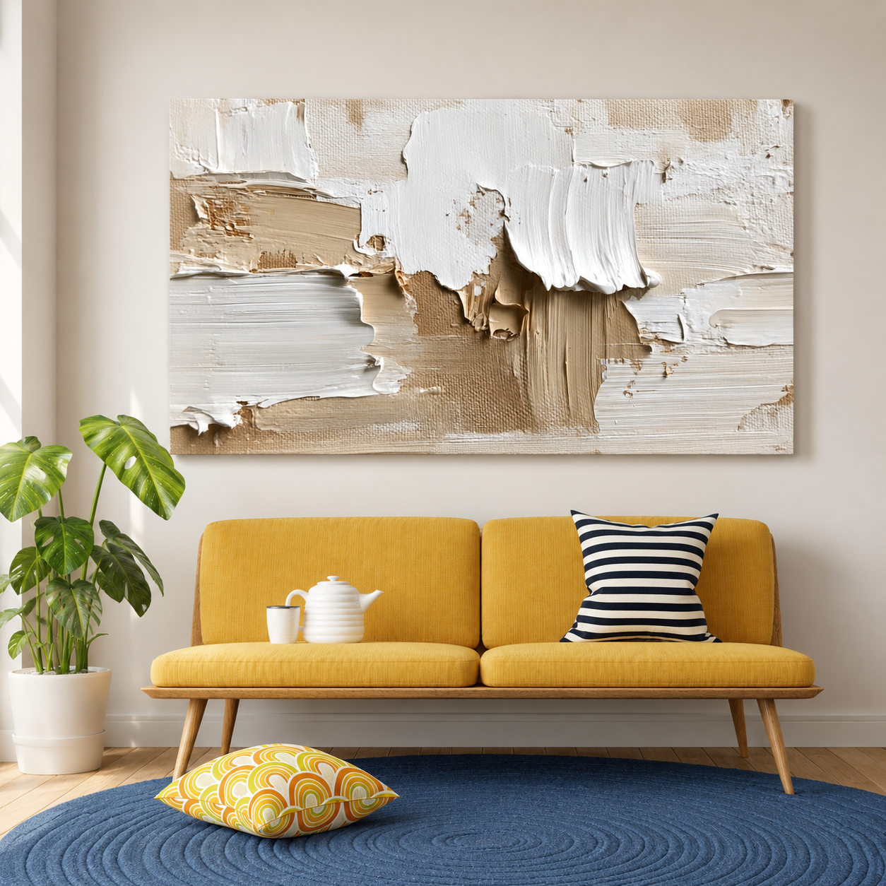 Beige Textured Abstract Canvas Wall Art Modern Minimalist Home Decor