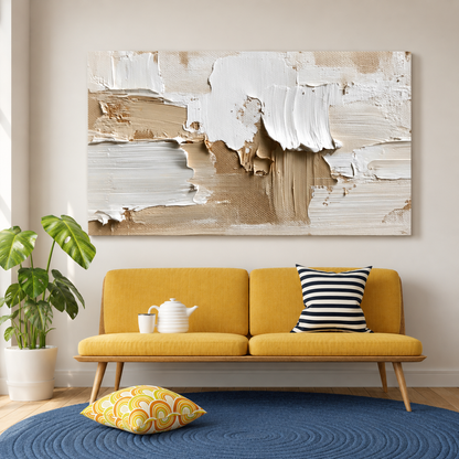 Beige Textured Abstract Canvas Wall Art Modern Minimalist Home Decor