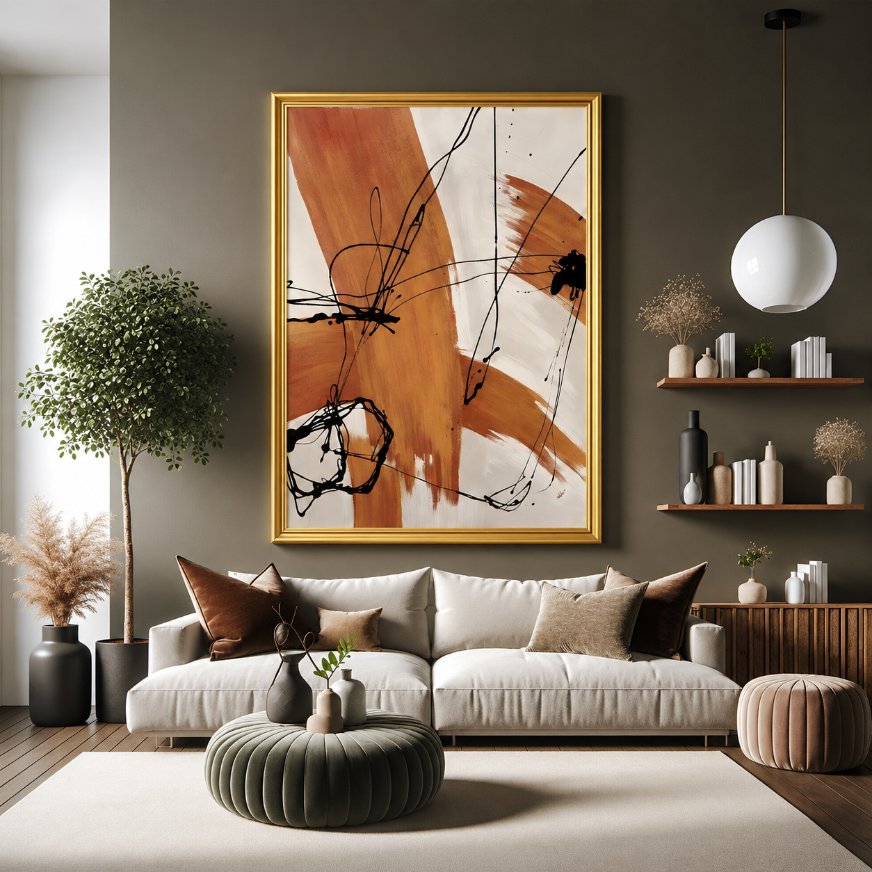 Modern Abstract Canvas Wall Art Brown Beige Contemporary Painting Decor