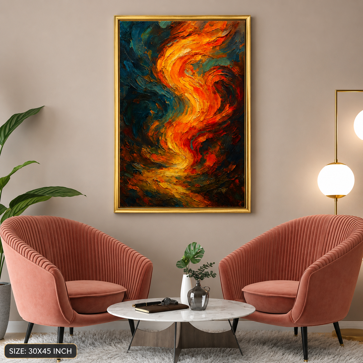 Abstract Fire Flow Canvas Wall Art Modern Vertical Painting Decor