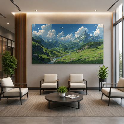 Majestic Mountain Valley Panorama Canvas Wall Art for Home Decor