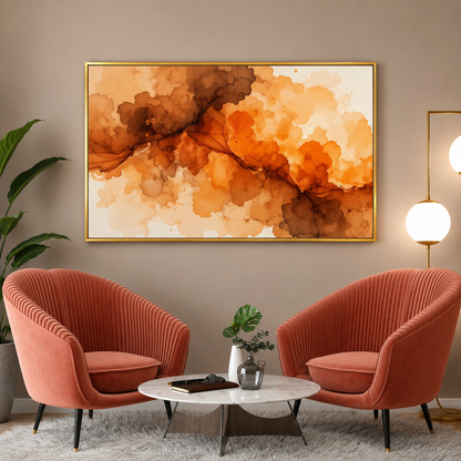 Orange Abstract Watercolor Canvas Wall Art Modern Wall Decor for Living