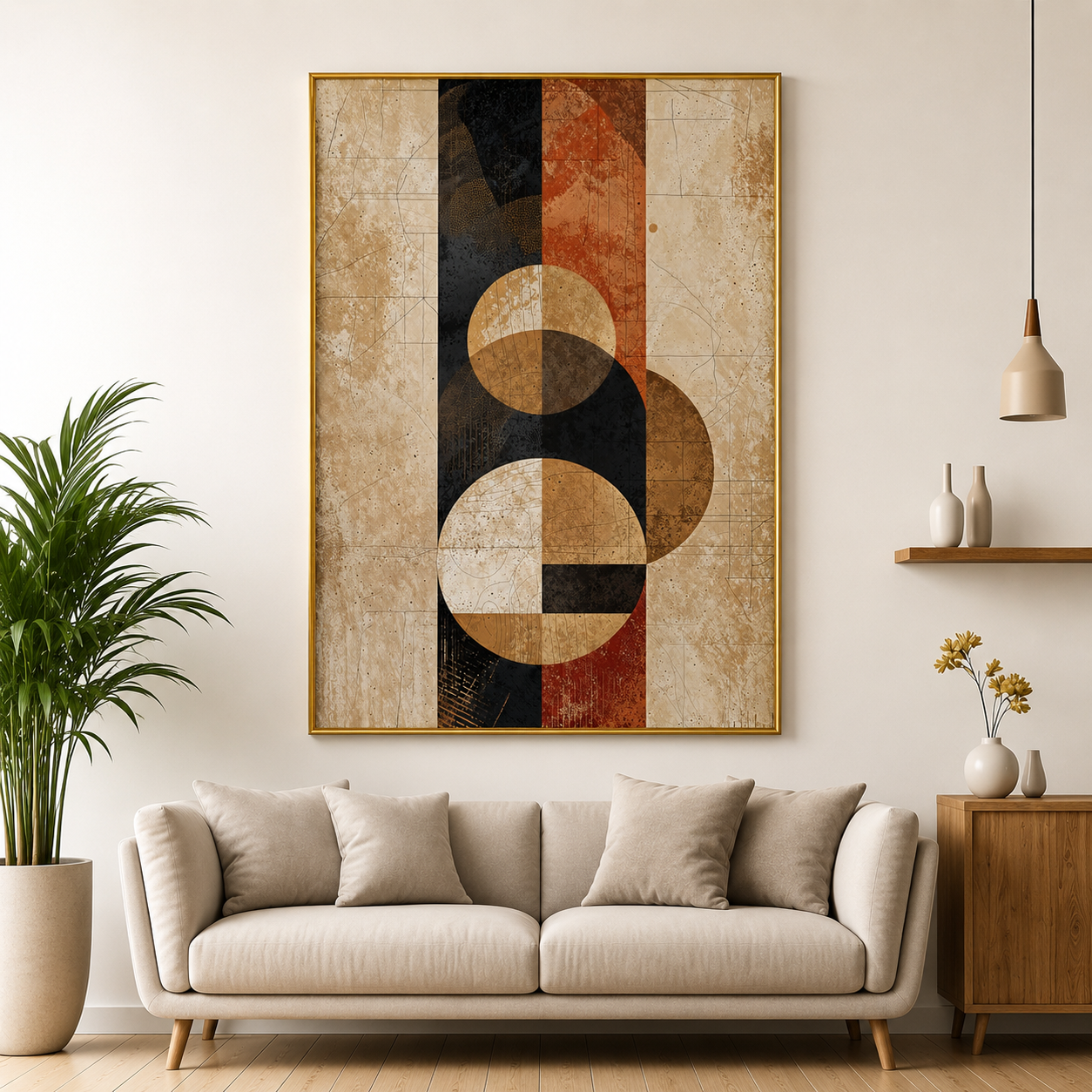 Modern Geometric Abstract Canvas Wall Art Vertical Living Room Decor