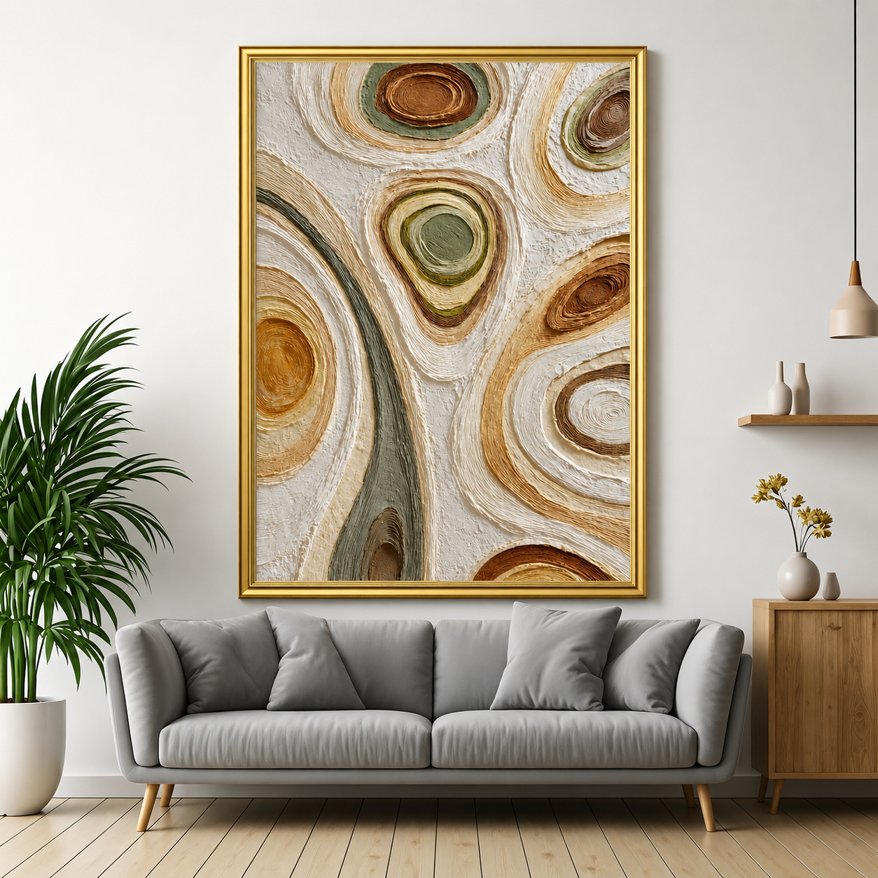 Abstract Tree Ring Canvas Wall Art Modern Textured Wall Decor