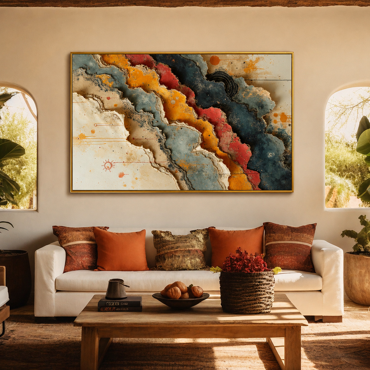 Colorful Abstract Canvas Wall Art Modern Geometric Living Room Decor