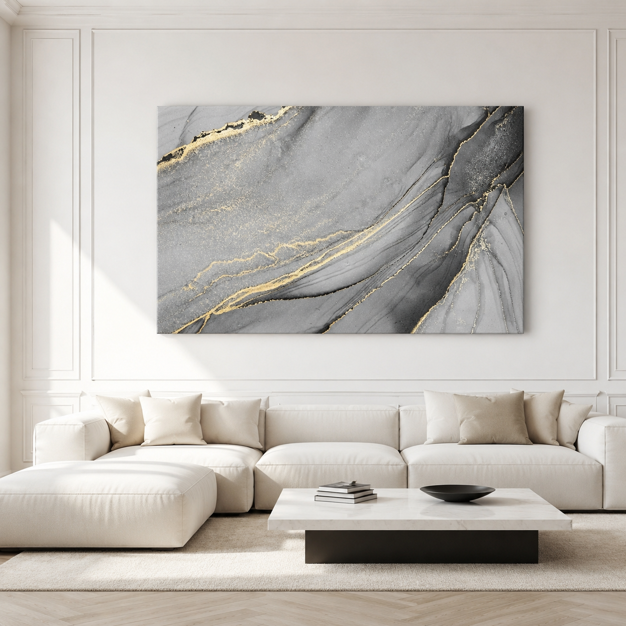Abstract Marble Canvas Wall Art Grey Gold Modern Luxury Wall Decor