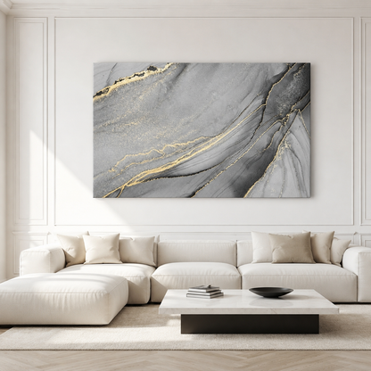 Abstract Marble Canvas Wall Art Grey Gold Modern Luxury Wall Decor